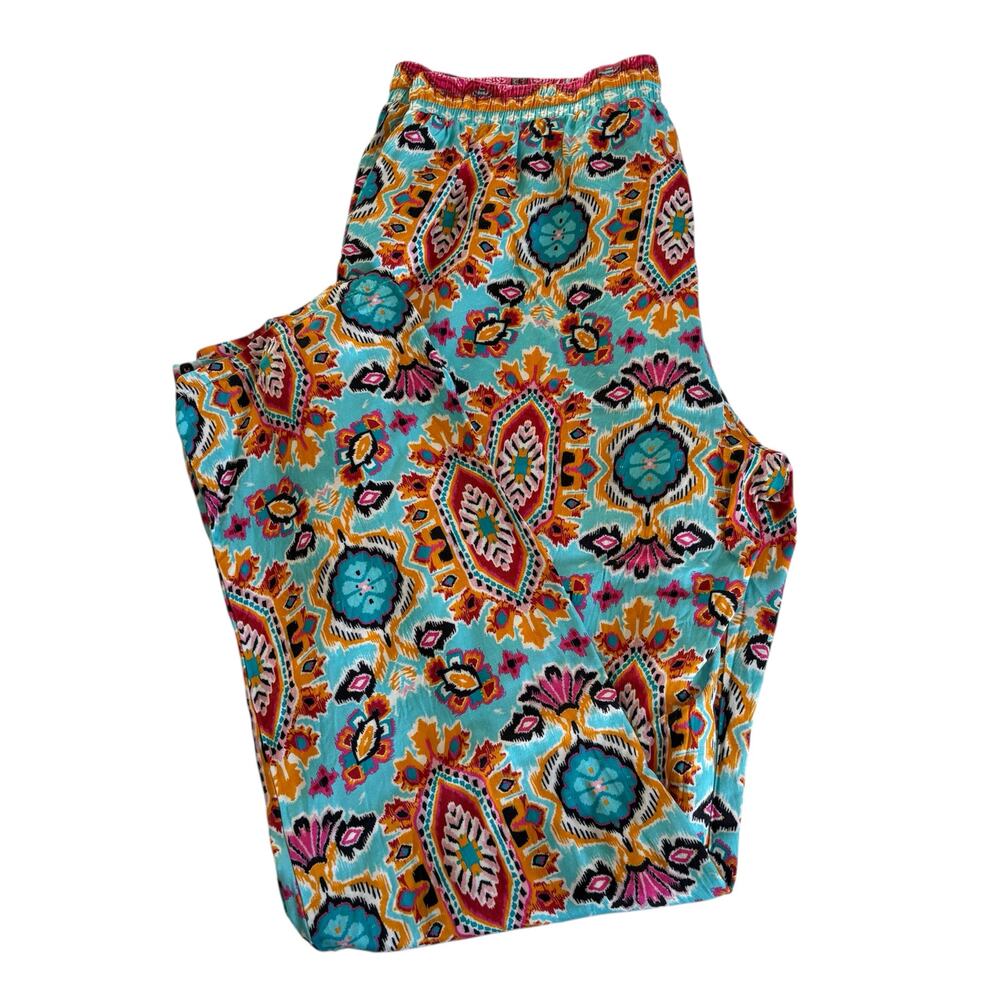Hale Bob Silk Blend Pull On Style Pants Turquoise Multicolor Women’s Size Small - Picture 8 of 8